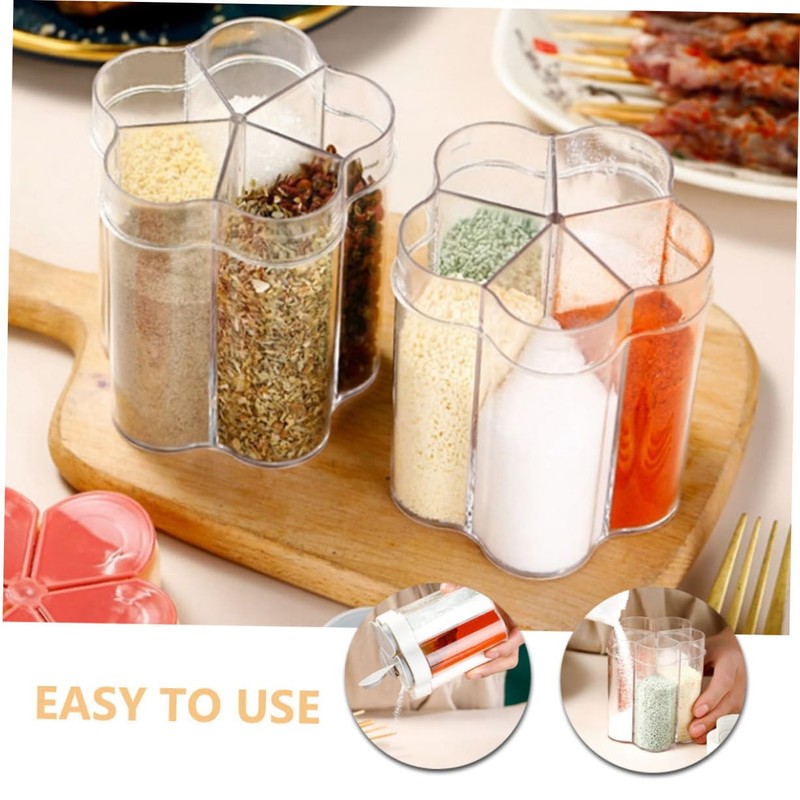 BIUDECO 2-piece Compartment Spice Jar Set Salt Dispenser Kitchen Seasoning