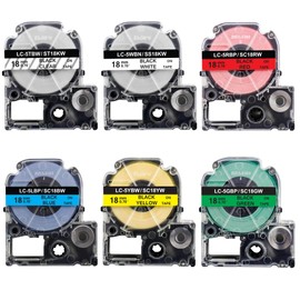 KAKASHI Tepra Tape 0.7 inch (18 mm), Compatible with King Jim Tepra PRO Tape Cartridge, Transparent, White, Red, Yellow, Blue, Green Background with Black Characters ST18KW, SS18KW, SC18BW, SC18YW,