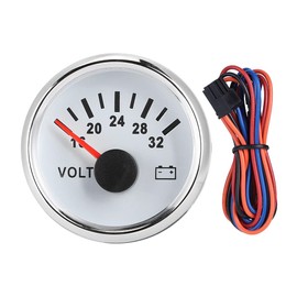 ES Bateau,Volt Gauge 52Mm 2In 18 32V Voltmeter 7 Colors Backlight 9 Voltage for Boat Car Truck Motorcycle Athite Dial Silver Cover (White)