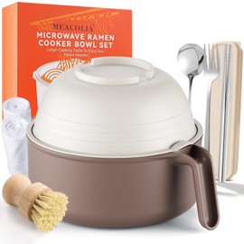 MEACOLIA Large Ramen Bowl Set, Microwave Noodle Pasta Cooker with Lid and Strainer, Stainless Steel Travel Utensils, College Dorm Room Essentials for Girls Guys (Beige)