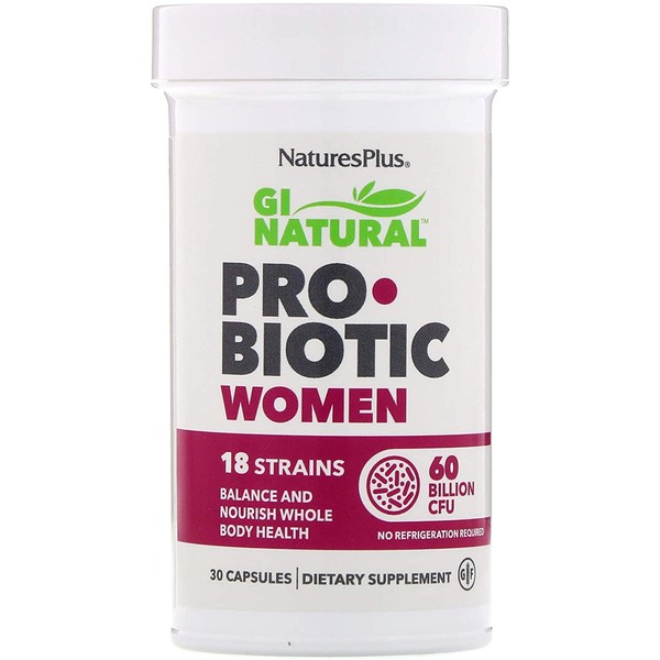 NaturesPlus GI Natural Probiotic Capsules, Women - 30 Capsules - 18 Live Probiotic Strains & Prebiotics - Digestive & Immune Support - Cranberry For Urinary Tract Health - Gluten-Free - 30 Servings