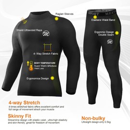 MEETWEE Men's Thermal Underwear Set, Winter Ski Gear Fleece Lined Long Johns Base Layer Warm Top & Bottom for Skiing Running
