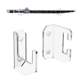 Tissting 2 Pcs Sword Holder Acrylic Horizontal Wall Mount Sword Display Rack with Expansion Pipes, Samurai Flat Blade Display Stand for Saber Tanto Rapier (Clear)