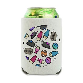 Cat Toys Mouse Fish Catnip Pattern Can Cooler - Drink Sleeve Hugger Collapsible Insulator - Beverage Insulated Holder