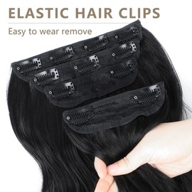 ALXNAN Clip in Long Wavy Synthetic Hair Extension 4PCS Thick Hairpieces Fiber Double Weft Hair for Women … (20 Inch, Black)