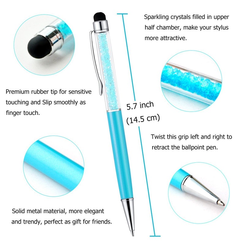 Quality 2-in-1 Capacitive Touchscreen Stylus and Ballpoint Pen with Crystals