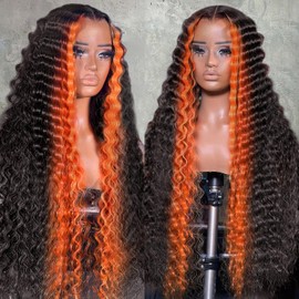 250 Density Deep Wave Lace Front Wigs Human Hair 13x6 Hd Lace Front Wigs Human Hair Pre Plucked Ginger Orange Curly Human Hair Wig for Women Deep Curly Lace Front Wigs Brazilian Vingin Hair 26Inch