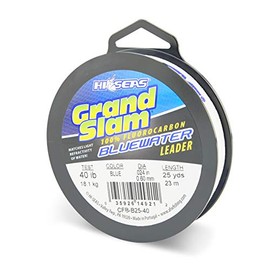 Grand Slam Bluewater 100% Fluorocarbon Leader, 40 lb (18.1 kg) Test.024 in (0.60 mm) Dia, Blue, 25 yd (23 m) Spool