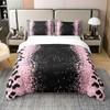 Pink Black Leopard Glitter Bedding Set Queen Size, Ombre Pink