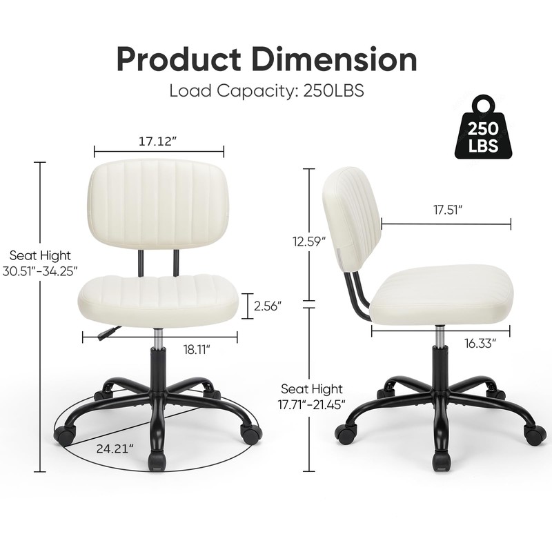 DUMOS Small Armless Home Desk Chair with Low Back Lumbar