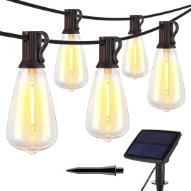 ST38 Solar Energy Dimmable 100FT Outdoor String Lights Waterproof IP65 Pendant for Exterior Porch Garden Backyard Cafe PVC 2700KEmitting Color: Warm White, Lamp Power(W): 25, Length: 50ft