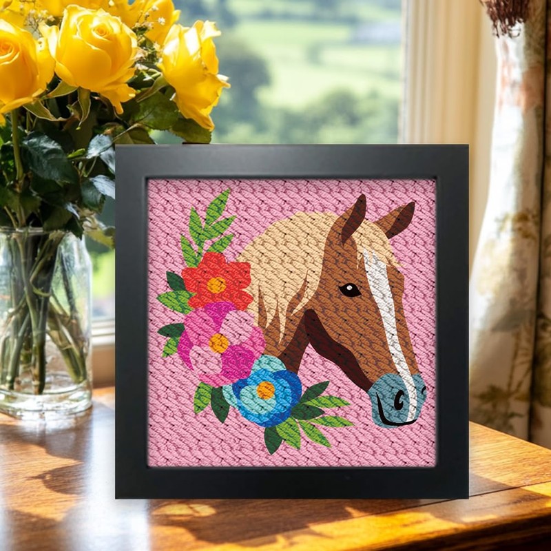 ACRNIGHEET 2Pcs Horse Punch Needle Kits for Adults Beginners, Include