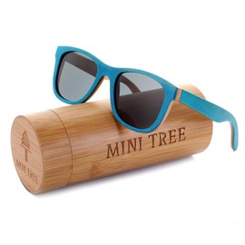 Women Skateboard Wood Sunglasses Polarized Men Sun Shades with Bamboo Case UV Protection Glasses (Blue, Gray)