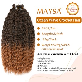MAYSA Ocean Wave Crochet Hair Color 1BT30 Brown Crochet Hair 22 inch Curly Braiding Crochet Synthetic Deep Wavy Crochet Hair Extensions 6packs #1BT30