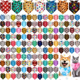 200 Pcs Dog Bandana Bulk Spring Summer Hawaii Pet Party Bandana Scarf Adjustable Puppy Kerchief Triangle Bibs Holiday Grooming Supplies for Small Medium Dogs Cat Costume Accessory Outfit(Dog Paw)