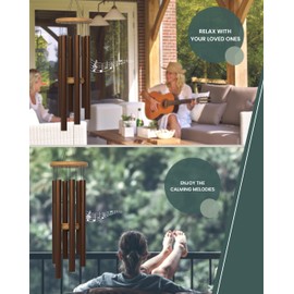 Nalulu Chimey Wind Chimes - Outdoor Modern Metal Windchimes, Hand Tuned with Calming Deep Low Tones, Stress Reliever, Ideal Home Décor for Your Garden, Yard or Gift for Him and Her, Brown Small