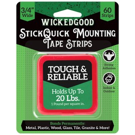 WickedGood Double Sided Mounting Tape, Clear Two Sided Adhesive Strips - Heavy Duty for Hanging Picture Frames, Posters, Decor - No Residue, Waterproof for Indoor, Outdoor Use (5cm x 1.8cm, 60-Pc)