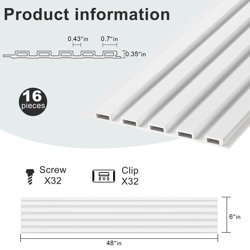 MODCART 16 Pack Slat Wall Panels, WPC Soundproof 3D Wall