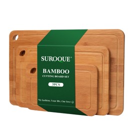 SUROQUE Bamboo Cutting Board Set of 3 for Kitchen, Chopping Boards with Juice Groove & Built-in Handles, Perfect for Meat, Vegetables, Fruits, Kitchen Gift for Home Cooks & Chef, Dark Brown