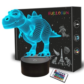 FULLOSUN 3D Dinosaur Bedside Lamp, T-rex Illusion Optical Night Light 16 Colors Changing Remote Control Cool Child's Room Decor Xmas Birthday Gift for Kids Baby Boy