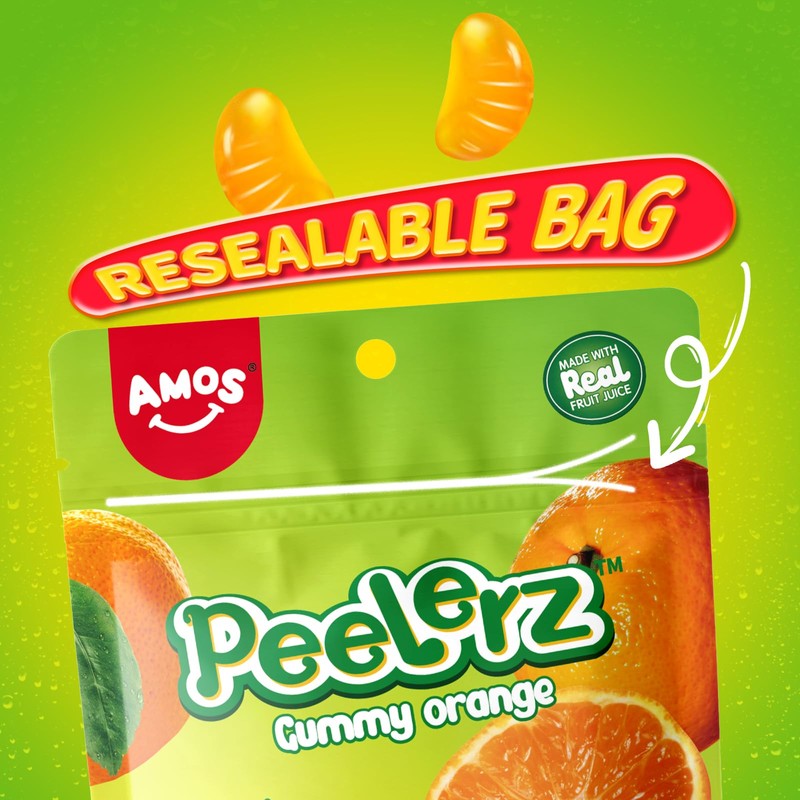 Amos 4D Gummy Peelable Orange Candy, Peelerz Gummy Orange, Fruit