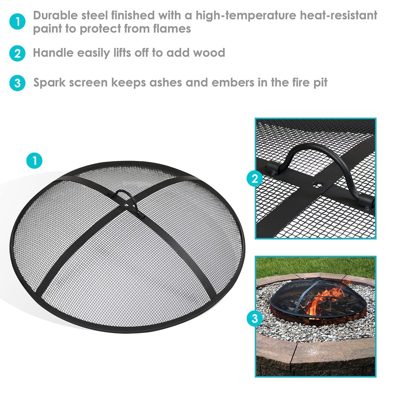 Sunnydaze Heavy-Duty Steel Mesh Fire Pit Spark Screen with Handle