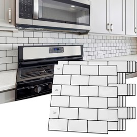 Art3d 10-Sheet Backsplash Tile for Kitchen Peel and Stick, 12"x12" Stick on Subway Tiles for Kitchen, Bathroom Back Splashes, White-Black Grout