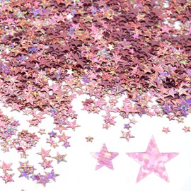 Hocansen 60 g Star Confetti 6 mm and 10 mm Glitter Stars Confetti Metallic Foil Stars Sequins Holographic Table Confetti Party Decoration (Glitter Rose Gold/ZX)