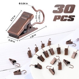 JANYUN 30 Pack Mini Heavy-Duty Hook Clip Set Curtain Clips for Photos Home Decoration Art Craft Display (Copper)