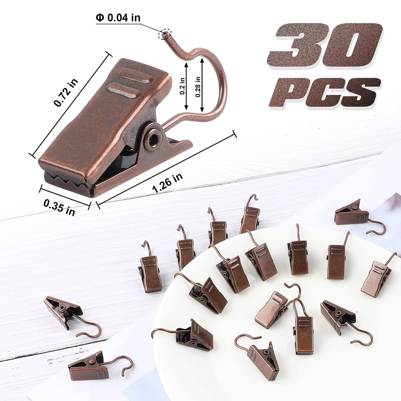 JANYUN 30 Pack Mini Heavy-Duty Hook Clip Set Curtain Clips