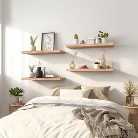 GXYAWPJ Light Wood Floating Shelves for Wall Rustic Wall Shelves for Bedroom Set of 6