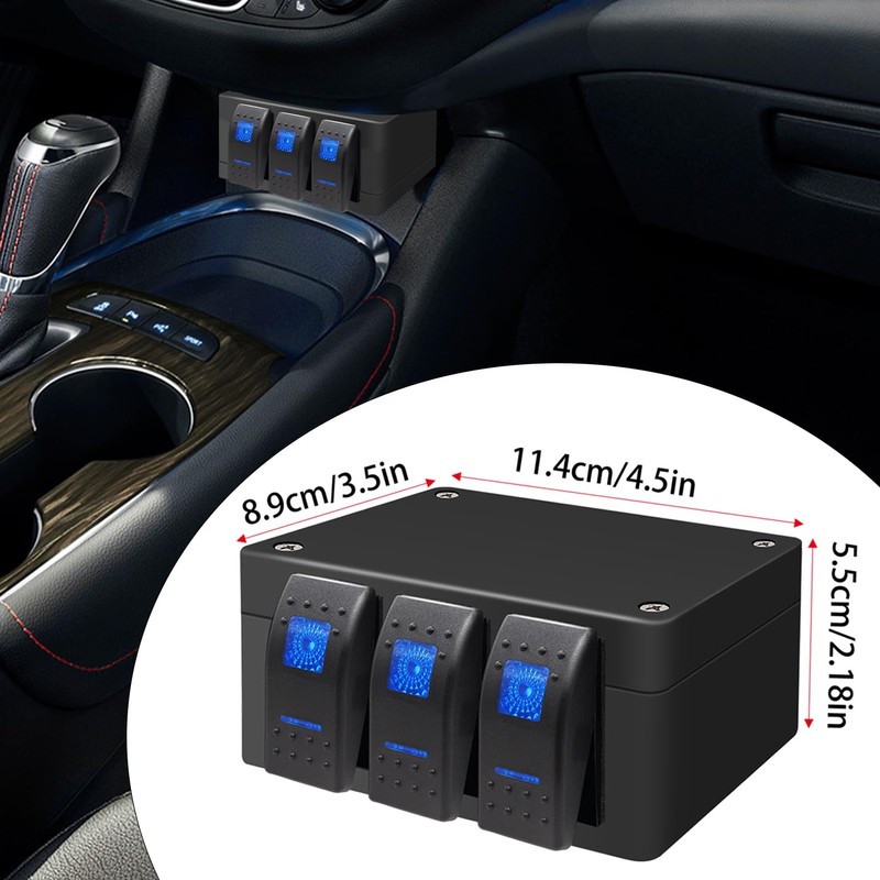 Twidec/Marine Rocker Switch Box Waterproof 12V 3 Gang Blue LED