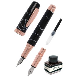 Online Calligraphy Set Bohemian Art Black Rose I Fountain Pen Made of Resin and Acrylic I Interchangeable Calligraphy Nibs M (medium) & 1.4 mm I Includes Ink Converter and Ink Bottle I in Gift Box,