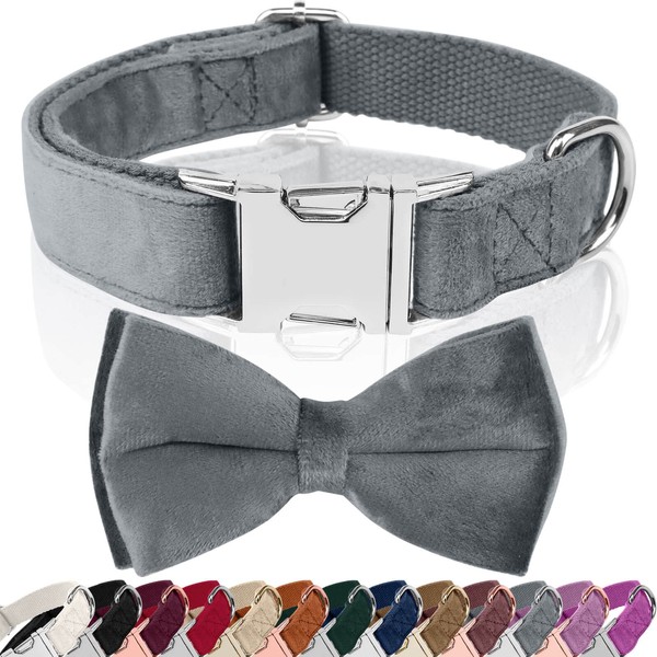 Asvin Velvet Dog Collar with Removable Dog Bow Tie, Soft