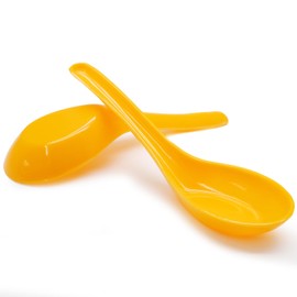 Cionyce 2 Pcs Chinese Soup Spoons, Asian Japanese Miso Ramen Wonton Dumpling Pho Rice Noodle Soba Soup Spoons, Melamine Spoons(Yellow)