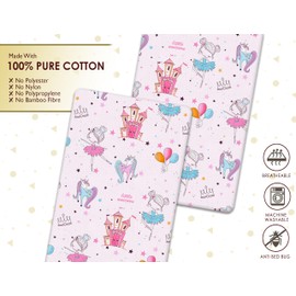 3 Pack Crib Fitted Sheets - 2 Pcs 100% Cotton Fitted Sheets (50X90 cm), 1 Waterproof Mattress Protector - Breathable, Soft & Antiallergic (Baby Pink Princess, 50X90 cm)