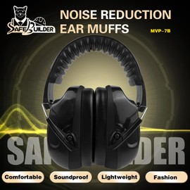 SAFEBUILDER Safety Ear Muffs SNR 33dB Noise Reduction Earmuffs Sound Proof For Reading Sleeping Working Shooting Industrial (2, 2-Black)