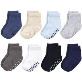 Touched by Nature Baby Organic Cotton Socks with Non-Skid Gripper for Fall Resistance, Solid Black Blue, 4-6X