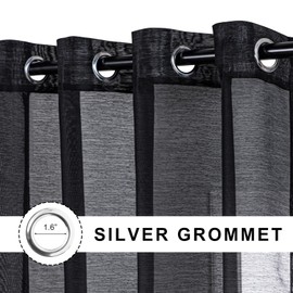 JIUZHEN Black Sheer Curtains 63 Inches Long - Semi Transparent Light Filtering Grommet Window Drapes for Living Room/Bedroom, 52Wx 63L, Set of 2 with Tiebacks