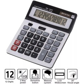 CableVantage 12-Digit Desktop Calculator Standard Function Dual Power Calculator Solar and AA