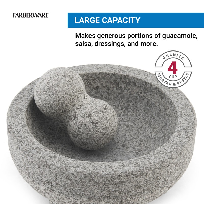Farberware Professional Granite Molcajete Mortar and Pestle Stone Grinder, 4-Cup