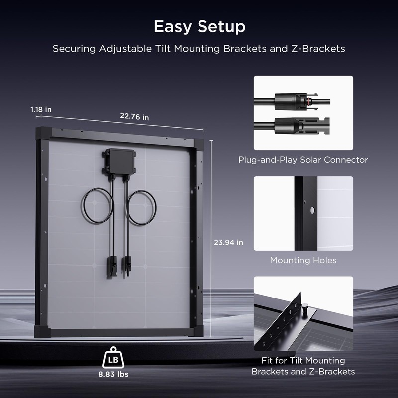 Callsun 50 Watt Solar Panel 12V, N-Type 16BB 50W Solar