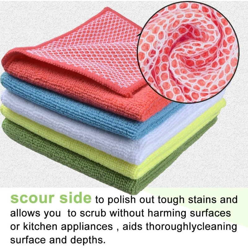 SINLAND 5 Color Assorted Microfiber Dish Cloth Kitchen Cloths Cleaning