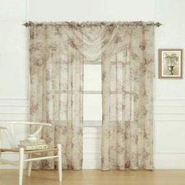 Laura Ashley Stowe Sheer Curtain with Rod Pocket, Panel Measures 36" W x 45" L, Multicolored, 1 Valance