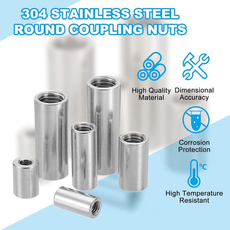 sourcing map Round Coupling Nuts, M6x1mm Female Thread 20mm(0.79") 304