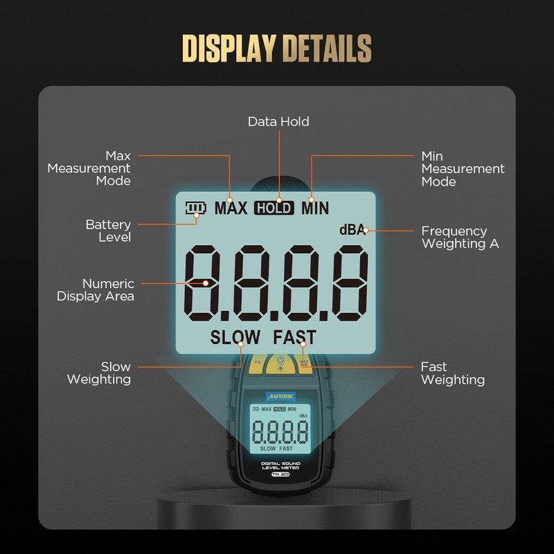 AUTOOL Digital Sound Level Meter Decibel Noise Meter Tester Measurement