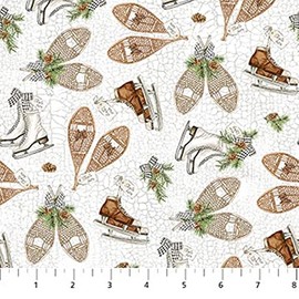 Northcott Alpine Winter 24335 10 White Snowshoe & Skate Toss