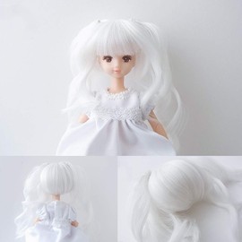 Ninnandokino Small Doll Wig 1/6 Doll Heat Resistant Wig 4.5" Head Circumference | Curly Twin Tail (Snow White)