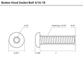 5/16-18 x 1" Button Head Socket Cap Screws, Alloy Steel Grade 10.9 Black Oxide, Allen Hex Drive, UNC Coarse Thread Fully Threaded, 12 PCS