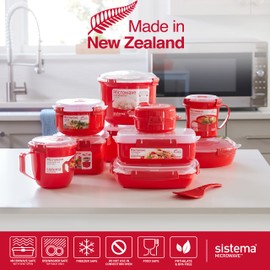Sistema Sistema Microwave Food Storage Containers with Steam Release Vent, Dishwasher Safe Red